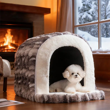 Cozy Cave-Style Warm Sleep Den for Cats & Dogs - Deep, Snug Hideaway