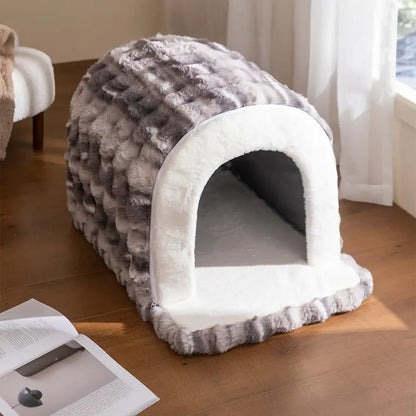 Cozy Cave-Style Warm Sleep Den for Cats & Dogs - Deep, Snug Hideaway