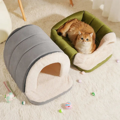 Cozy Cave-Style Warm Sleep Den for Cats & Dogs - Deep, Snug Hideaway