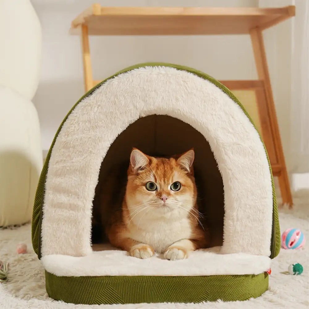 Cozy Cave-Style Warm Sleep Den for Cats & Dogs - Deep, Snug Hideaway