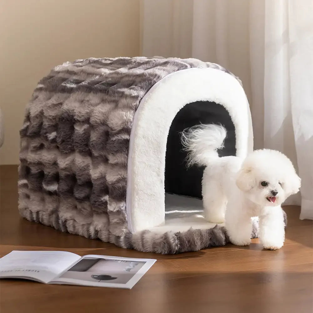 Cozy Cave-Style Warm Sleep Den for Cats & Dogs - Deep, Snug Hideaway