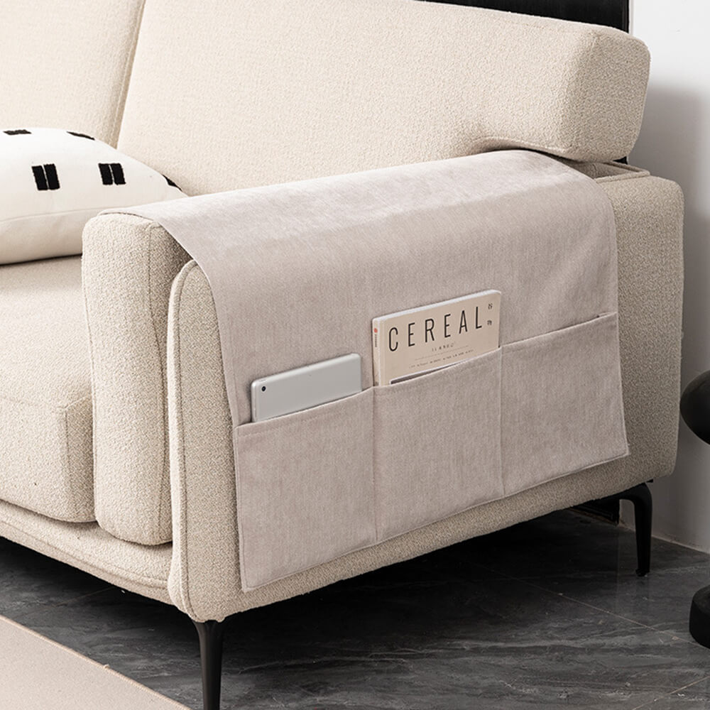 Chenille Sofa Armrest Protector - Anti-Scratch Cover with Built-In Magazine Holder
