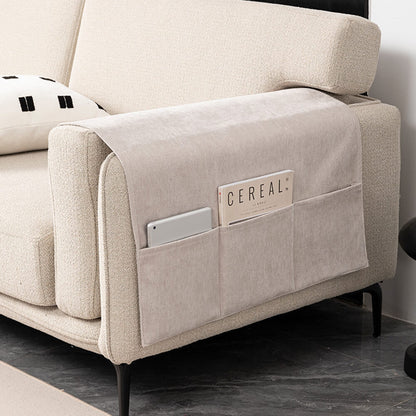 Chenille Sofa Armrest Protector - Anti-Scratch Cover with Built-In Magazine Holder