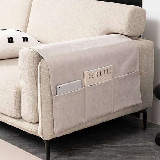 Chenille Sofa Armrest Protector - Anti-Scratch Cover with Built-In Magazine Holder