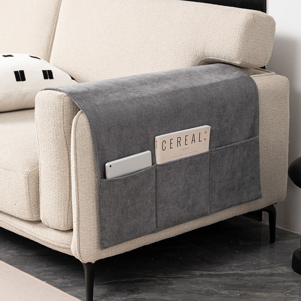 Chenille Sofa Armrest Protector - Anti-Scratch Cover with Built-In Magazine Holder