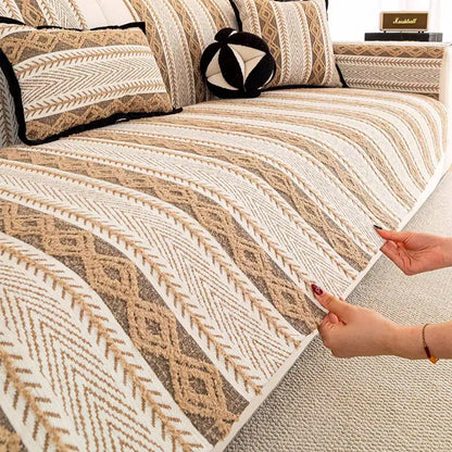 Color-Block Striped Chenille Non-Slip Couch Cover — All-Season Protection and Cozy Fit