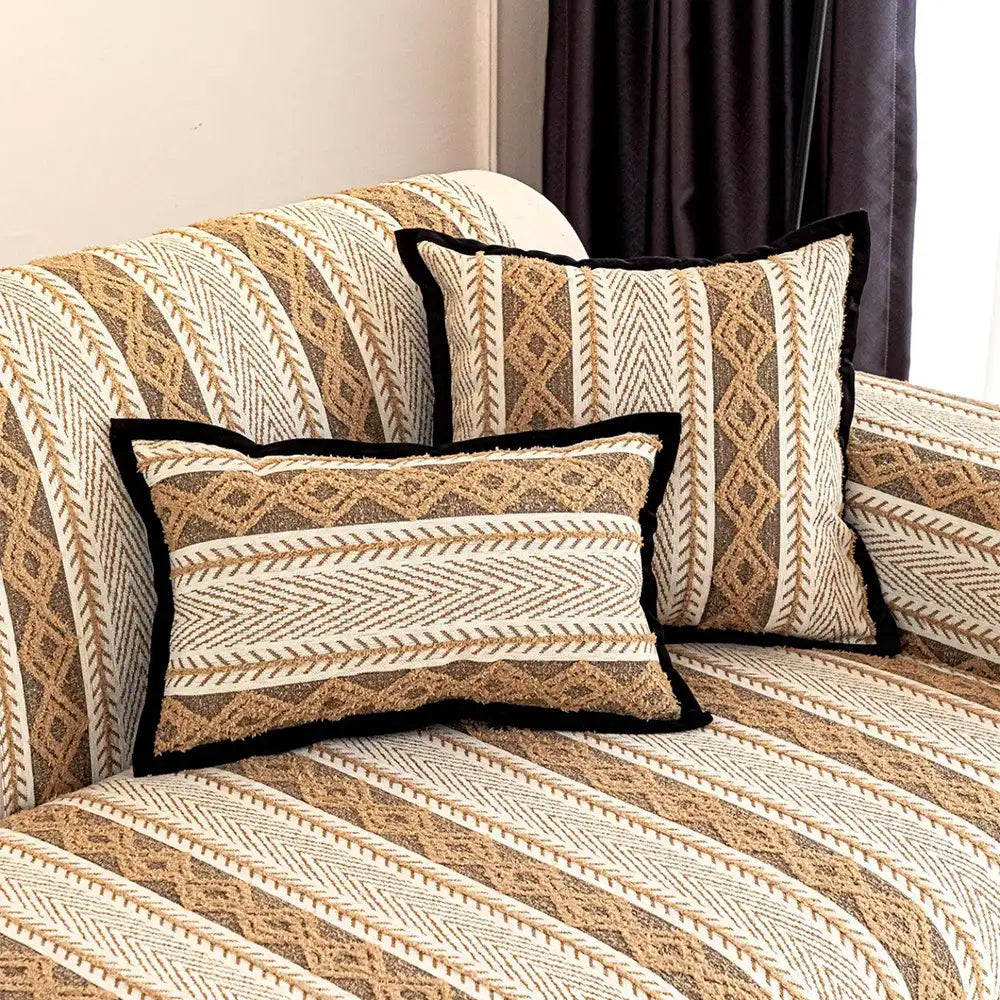 Color-Block Striped Chenille Non-Slip Couch Cover — All-Season Protection and Cozy Fit