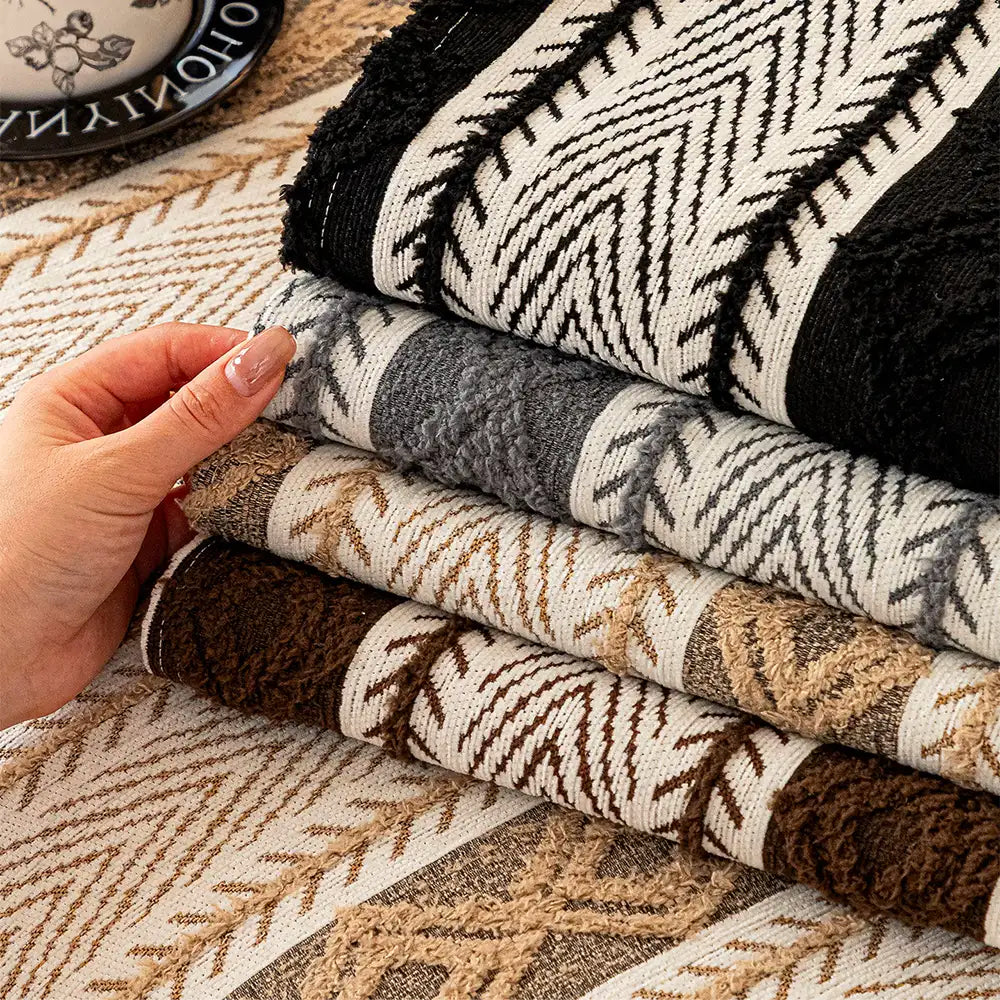 Color-Block Striped Chenille Non-Slip Couch Cover — All-Season Protection and Cozy Fit