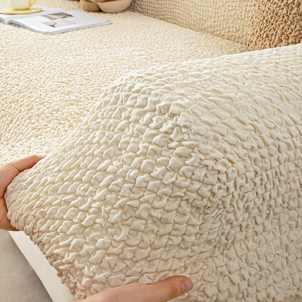 Cream-Style Seersucker Couch Cover - Breathable, Stretchy, Full-Coverage Magic Protector