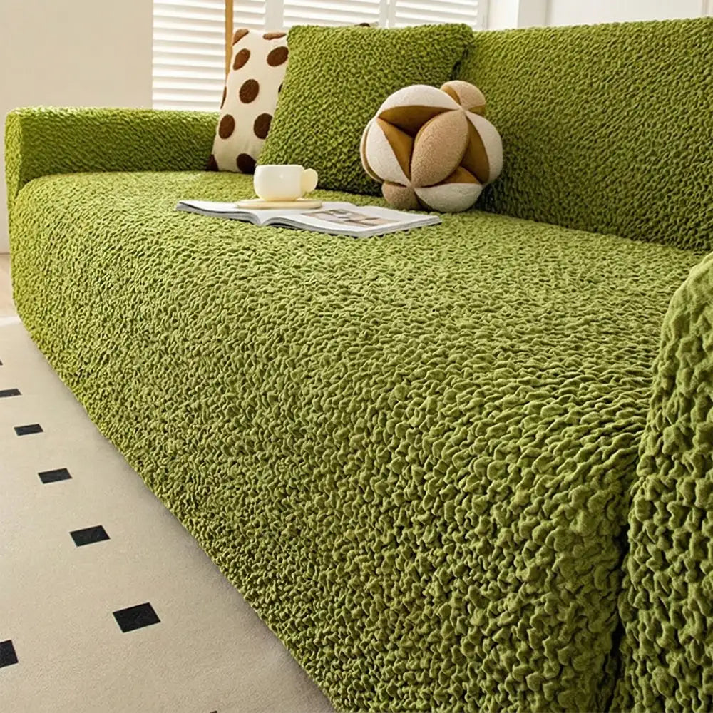 Cream-Style Seersucker Couch Cover - Breathable, Stretchy, Full-Coverage Magic Protector