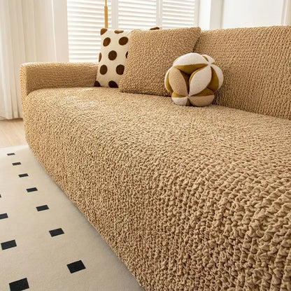 Cream-Style Seersucker Couch Cover - Breathable, Stretchy, Full-Coverage Magic Protector
