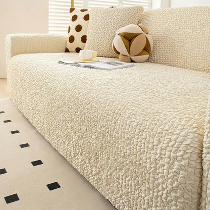 Cream-Style Seersucker Couch Cover - Breathable, Stretchy, Full-Coverage Magic Protector