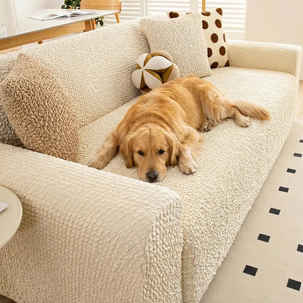 Cream-Style Seersucker Armchair Cover - Breathable, Stretchy, Full-Coverage Magic-Fit