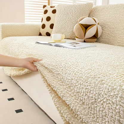 Cream-Style Seersucker Couch Cover - Breathable, Stretchy, Full-Coverage Magic Protector