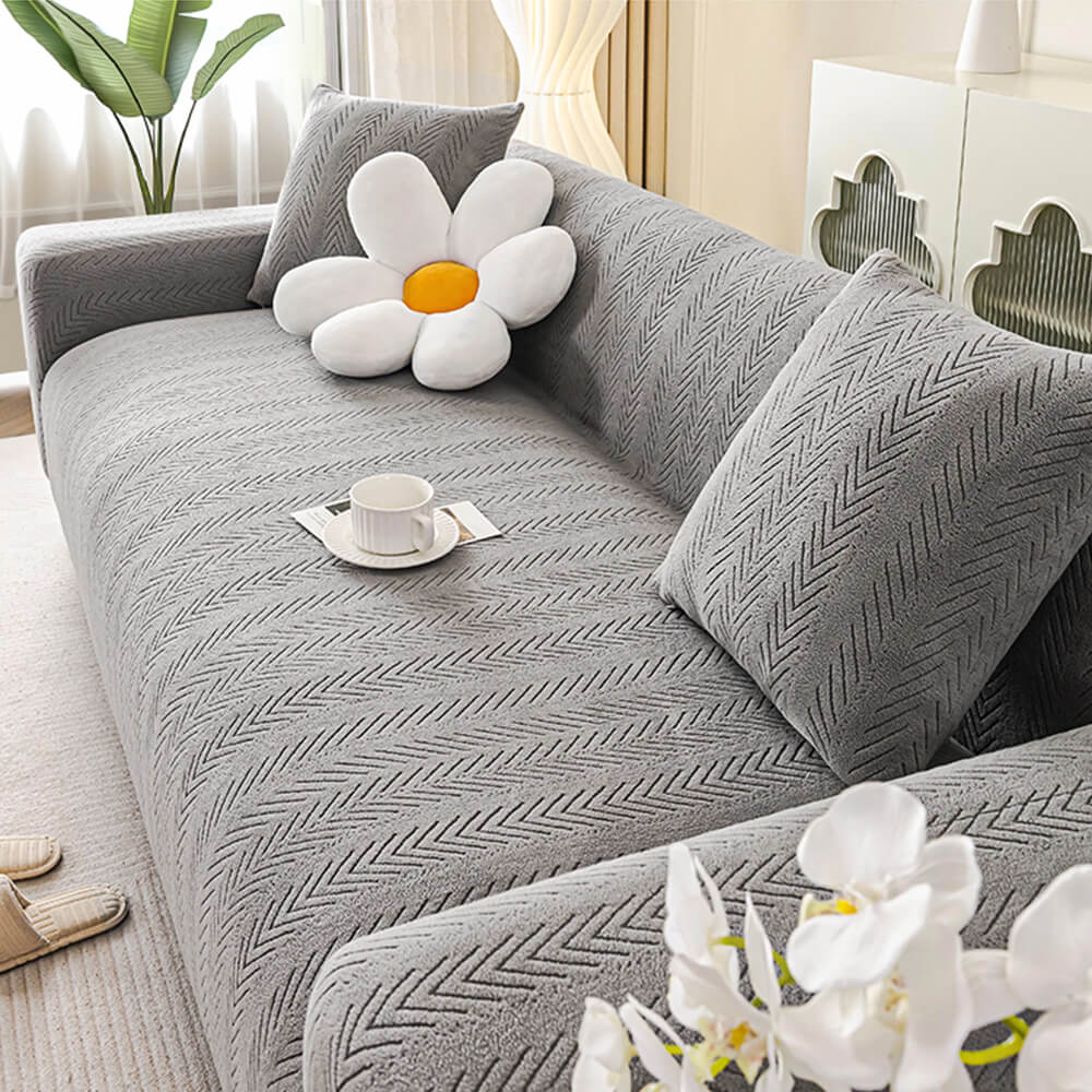 Luxurious Cream Herringbone Stretch Armchair Cover – Elegant Aesthetic, Magic-Fit