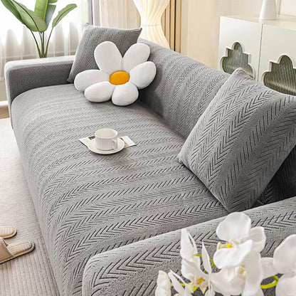 Luxurious Cream Herringbone Stretch Armchair Cover – Elegant Aesthetic, Magic-Fit