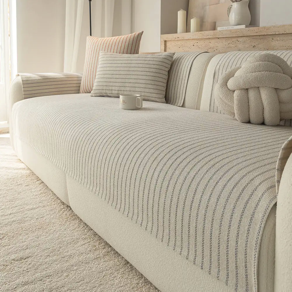 Elegant Faux Cotton-Linen Chenille Striped Couch Cover - Breathable, Scratch-Resistant Protection