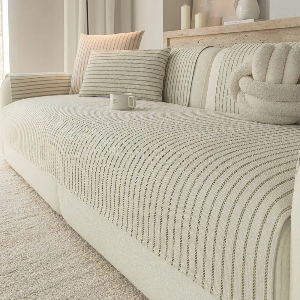 Elegant Faux Cotton-Linen Chenille Striped Couch Cover - Breathable, Scratch-Resistant Protection