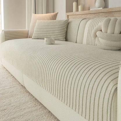 Elegant Faux Cotton-Linen Chenille Striped Couch Cover - Breathable, Scratch-Resistant Protection
