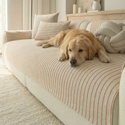 Elegant Faux Cotton-Linen Chenille Striped Couch Cover - Breathable, Scratch-Resistant Protection