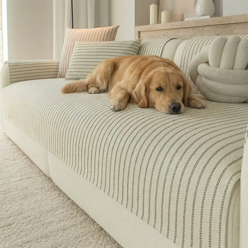Elegant Faux Cotton-Linen Chenille Striped Couch Cover - Breathable, Scratch-Resistant Protection