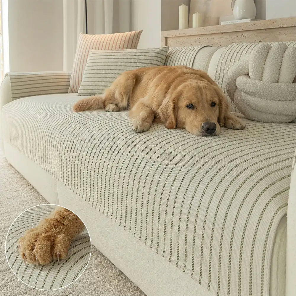 Elegant Faux Cotton-Linen Chenille Striped Couch Cover - Breathable, Scratch-Resistant Protection