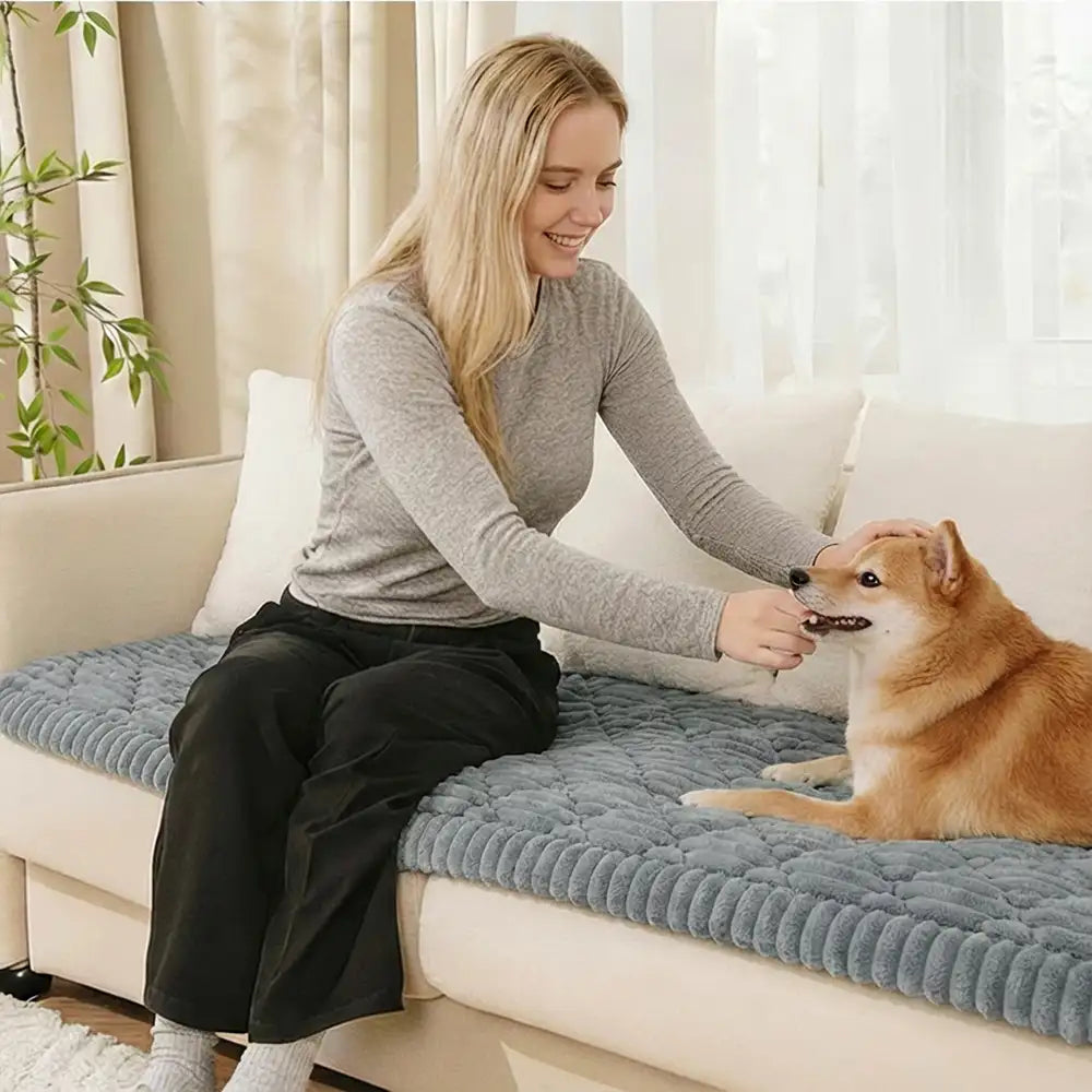 Fluffy Fuzzy Pet-Friendly Sofa Protector — Washable Couch Cover & Pet Mat