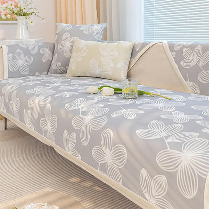 Fresh Floral Ice-Silk Cooling Couch Cover with Non-Slip Grip
