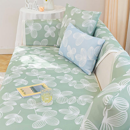 Fresh Floral Ice-Silk Cooling Couch Cover with Non-Slip Grip
