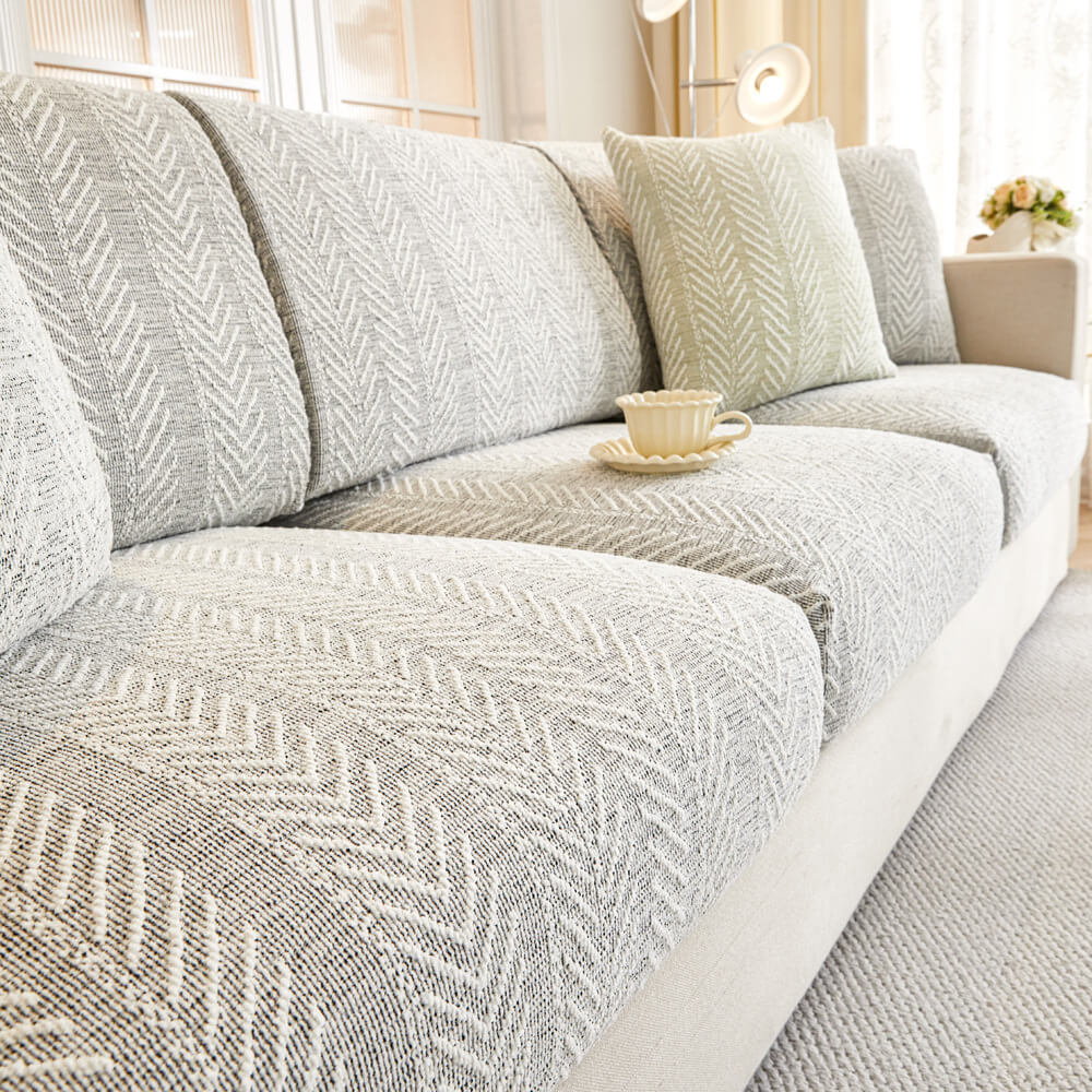 Herringbone Chenille Anti-Slip Couch Cover - Magic-Fit, Easy-Install Sofa Protector