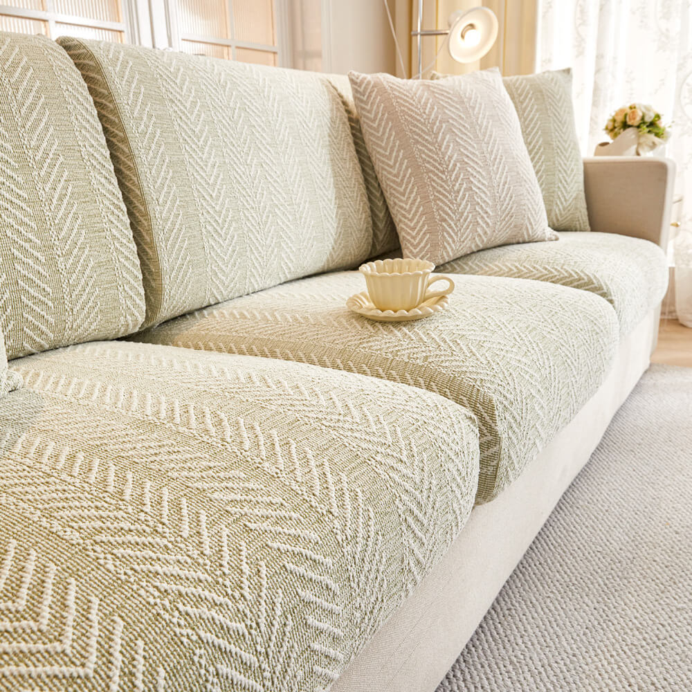 Herringbone Chenille Anti-Slip Couch Cover - Magic-Fit, Easy-Install Sofa Protector