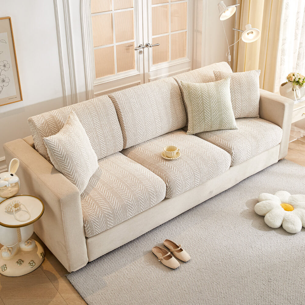 Herringbone Chenille Anti-Slip Couch Cover - Magic-Fit, Easy-Install Sofa Protector