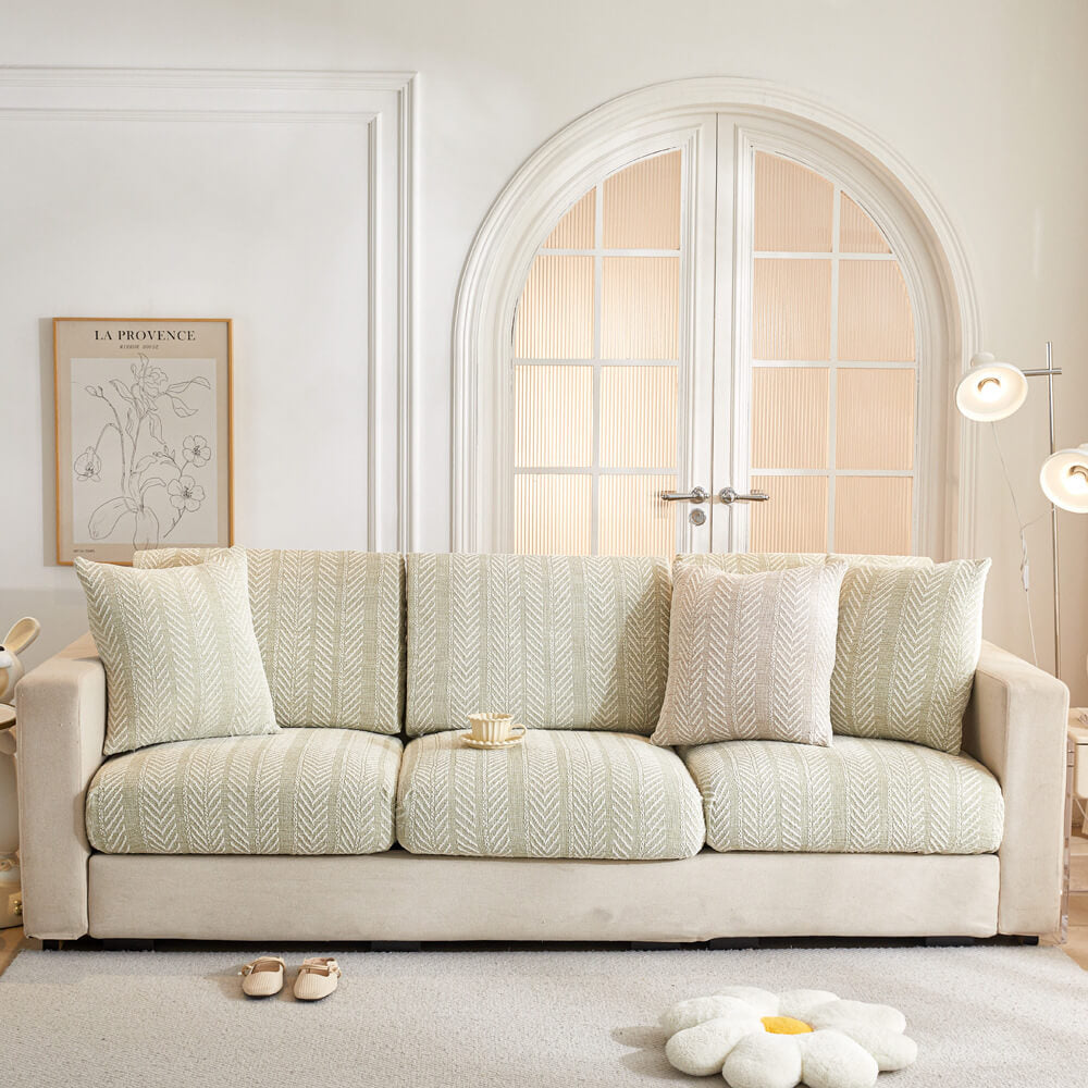 Herringbone Chenille Anti-Slip Couch Cover - Magic-Fit, Easy-Install Sofa Protector