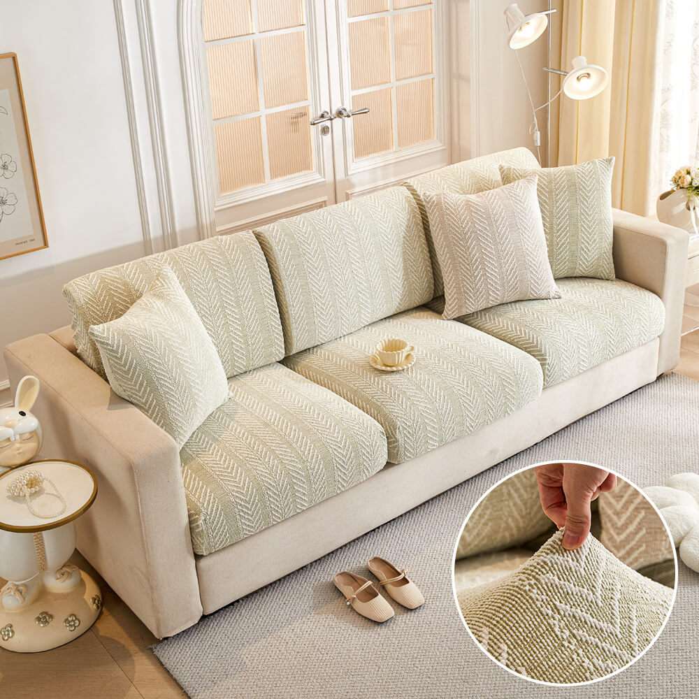 Herringbone Chenille Anti-Slip Couch Cover - Magic-Fit, Easy-Install Sofa Protector
