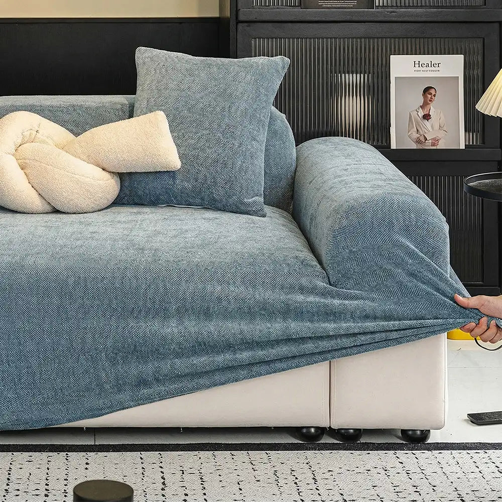 Herringbone Full-Coverage Armchair Protector – Soft, Scratch-Resistant Sofa Cover with Elastic Fit