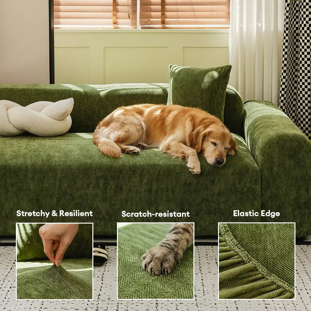 Herringbone Full-Coverage Armchair Protector – Soft, Scratch-Resistant Sofa Cover with Elastic Fit