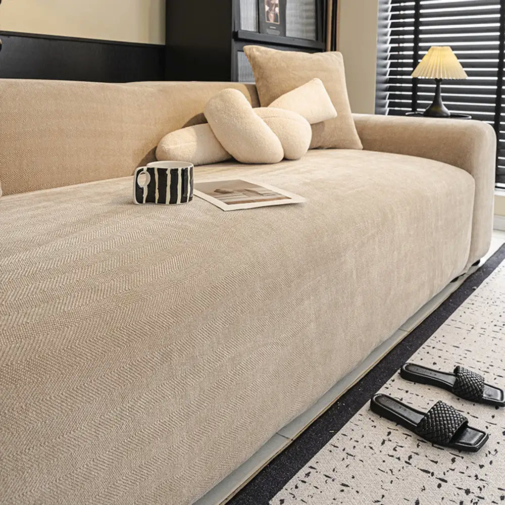 Herringbone Full-Coverage Armchair Protector – Soft, Scratch-Resistant Sofa Cover with Elastic Fit