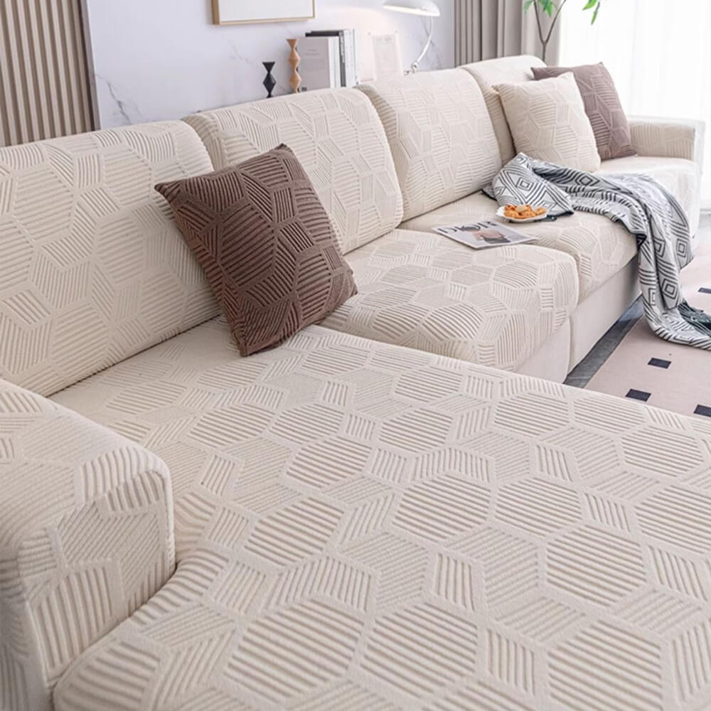 Honeycomb Pattern Water-Resistant Stretch Couch Cover - Full-Cover Magic Protector