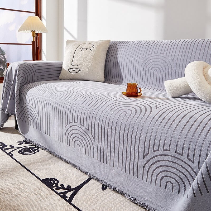 Chic Minimalist Arch Motif Chenille Throw Couch Cover — Scratch-Resistant & Ultra-Soft Comfort