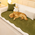 Chic Herringbone Chenille Non-Slip Couch Cover with a Wavy Edge - Minimalist Design