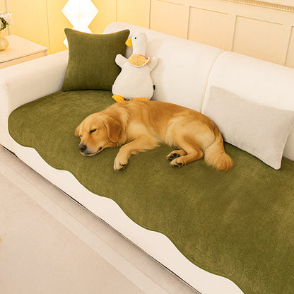 Chic Herringbone Chenille Non-Slip Couch Cover with a Wavy Edge - Minimalist Design