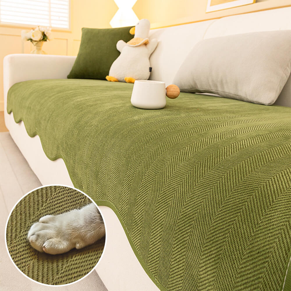 Chic Herringbone Chenille Non-Slip Couch Cover with a Wavy Edge - Minimalist Design