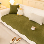 Chic Herringbone Chenille Non-Slip Couch Cover with a Wavy Edge - Minimalist Design
