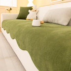 Chic Herringbone Chenille Non-Slip Couch Cover with a Wavy Edge - Minimalist Design