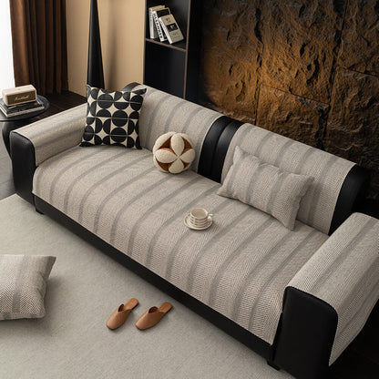 All-Season Breathable Faux Linen Couch Cover with Minimalist Herringbone Weave