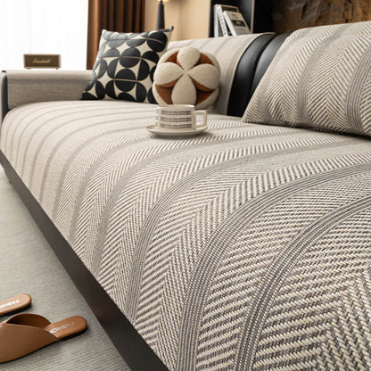 All-Season Breathable Faux Linen Couch Cover with Minimalist Herringbone Weave