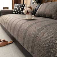 All-Season Breathable Faux Linen Couch Cover with Minimalist Herringbone Weave