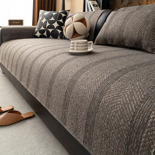 All-Season Breathable Faux Linen Couch Cover with Minimalist Herringbone Weave