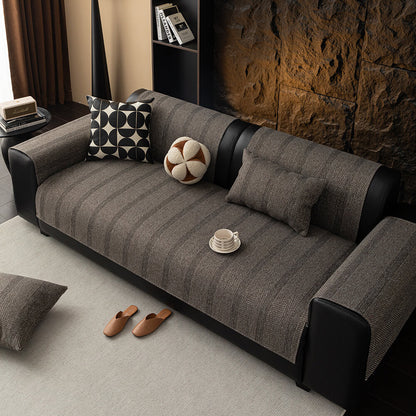 All-Season Breathable Faux Linen Couch Cover with Minimalist Herringbone Weave