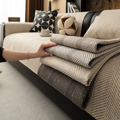 All-Season Breathable Faux Linen Couch Cover with Minimalist Herringbone Weave